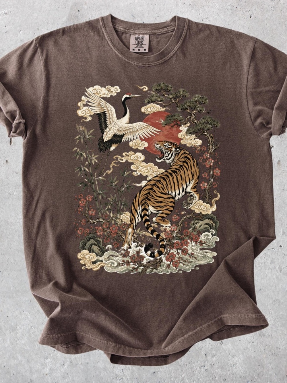 Comfort Colors Brown Tiger & Crane Graphic Short Sleeve Tee